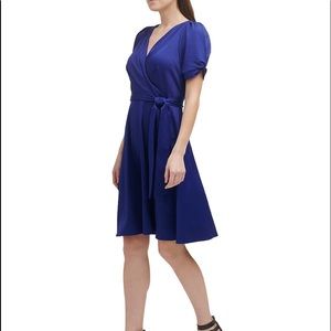 DKNY Surplice V-Neck Knot Short Sleeve Chiffon Faux Wrap Dress